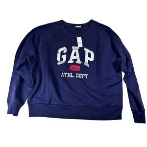 GAP 1969 Athletic Dept Sweatshirt Womens Large Blue Pullover Crew Neck‎ NWT